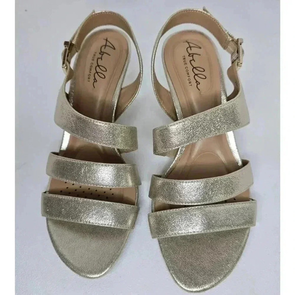 Abella True Comfort Francine Sandals Slingback Heel Gold/champagne Metallic 7 M - Picture 2 of 9
